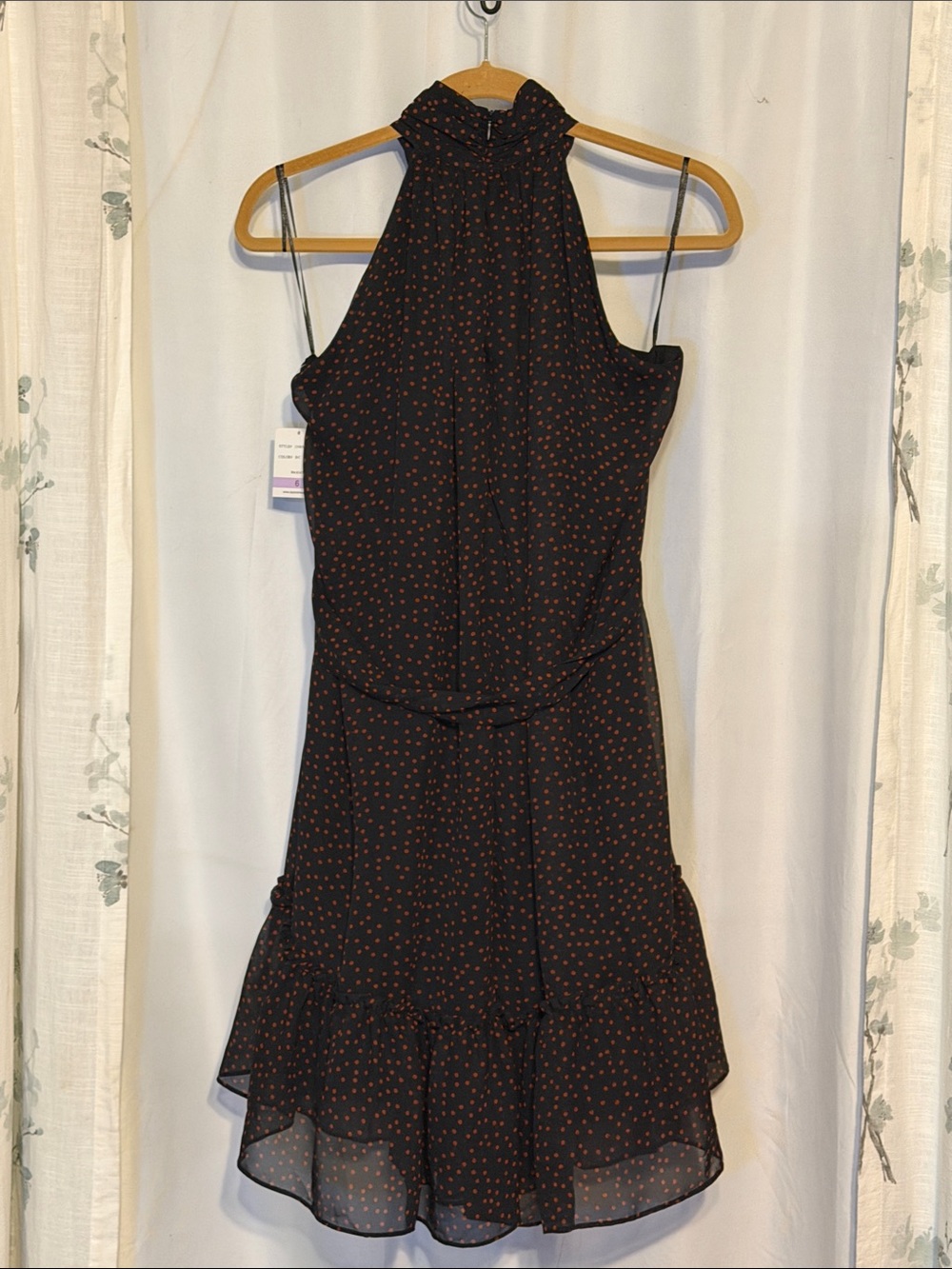 Taylor Black Halter Dress with Small Red Dot Print - Picture 2 of 4